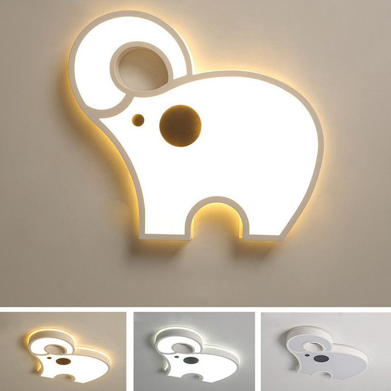 Cartoon Animals Shaped Metal Flush Light White Children Room LED Flush Ceiling Lamp with Acrylic Lampshade