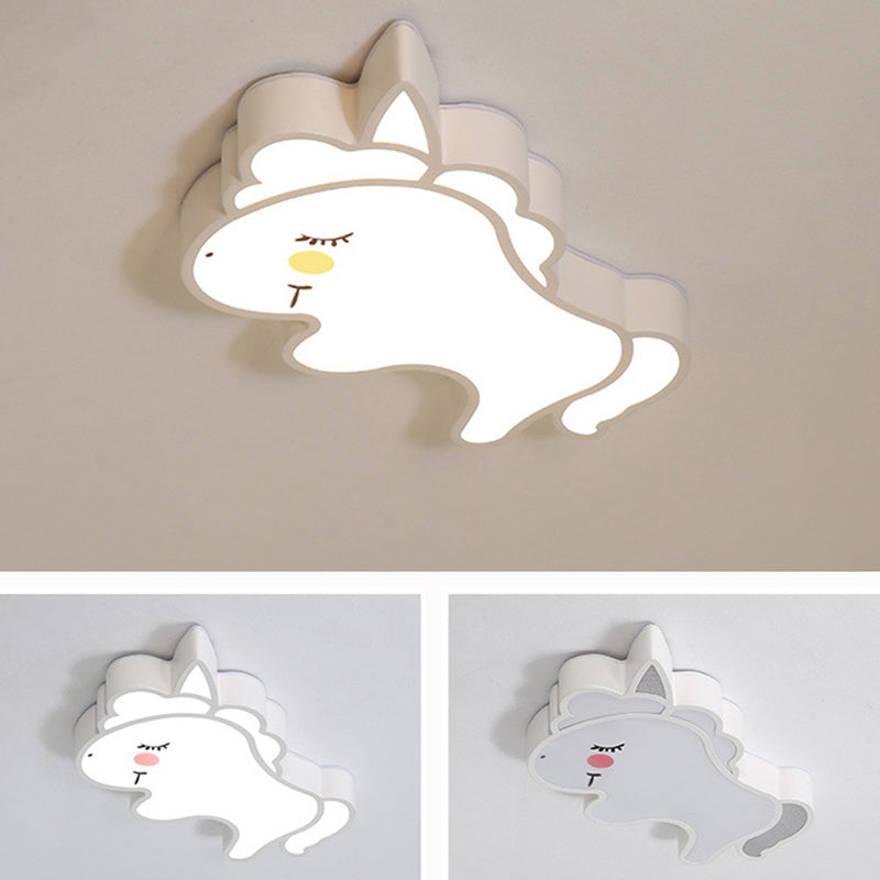 Cartoon Animals Shaped Metal Flush Light White Children Room LED Flush Ceiling Lamp with Acrylic Lampshade
