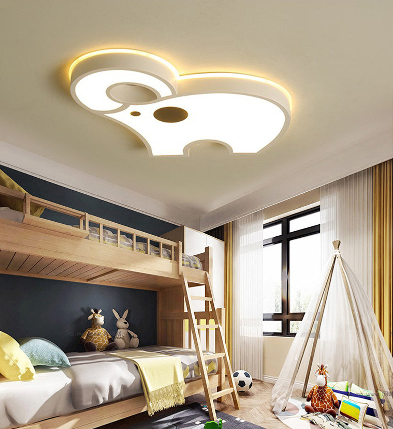 Cartoon Animals Shaped Metal Flush Light White Children Room LED Flush Ceiling Lamp with Acrylic Lampshade