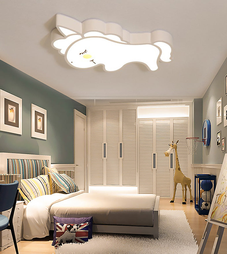 Cartoon Animals Shaped Metal Flush Light White Children Room LED Flush Ceiling Lamp with Acrylic Lampshade