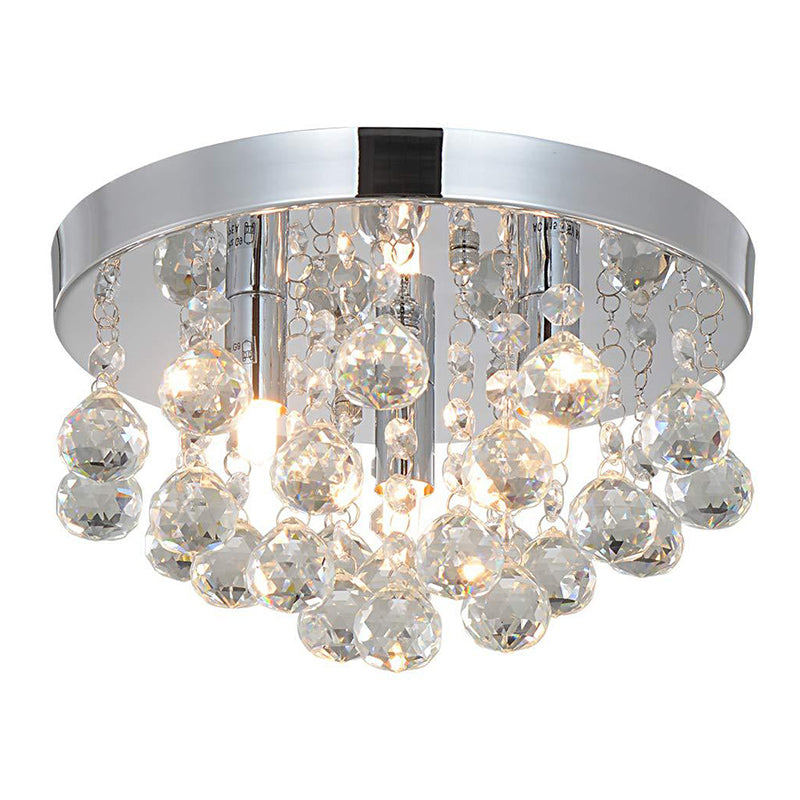 3-Lights Contemporary Style Sliver Ceiling Light with Clear Crystal Ball Flushmount Lighting Fixture for Living Room