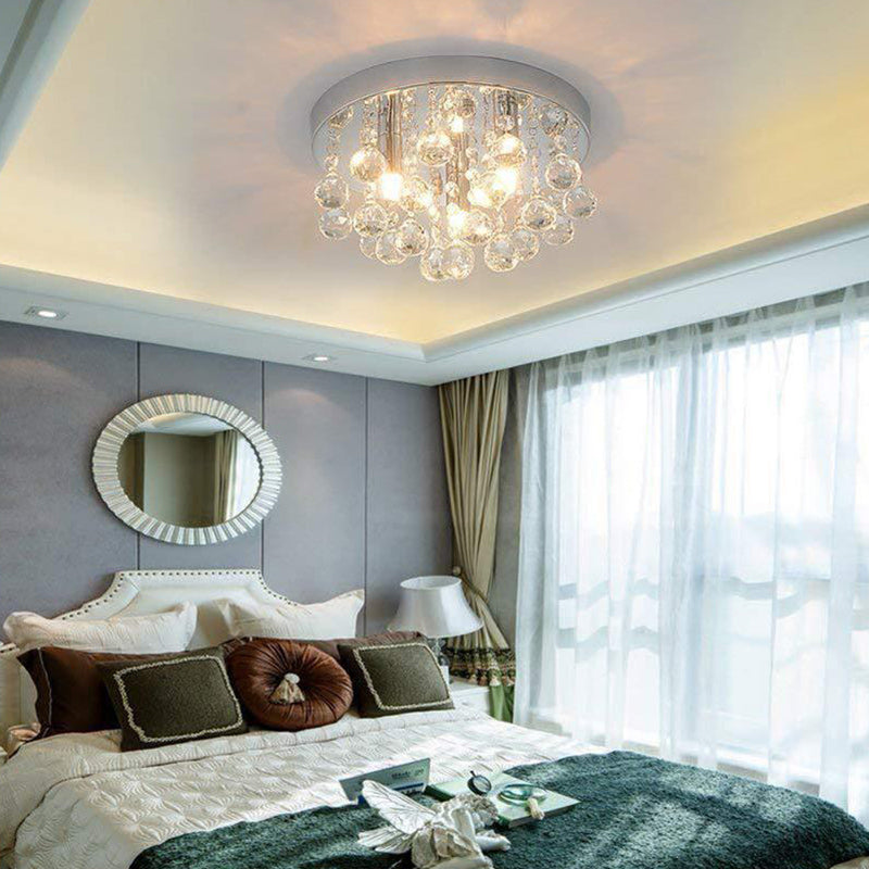3-Lights Contemporary Style Sliver Ceiling Light with Clear Crystal Ball Flushmount Lighting Fixture for Living Room