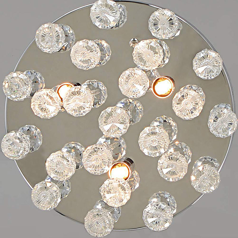 3-Lights Contemporary Style Sliver Ceiling Light with Clear Crystal Ball Flushmount Lighting Fixture for Living Room