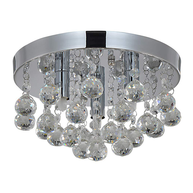 3-Lights Contemporary Style Sliver Ceiling Light with Clear Crystal Ball Flushmount Lighting Fixture for Living Room