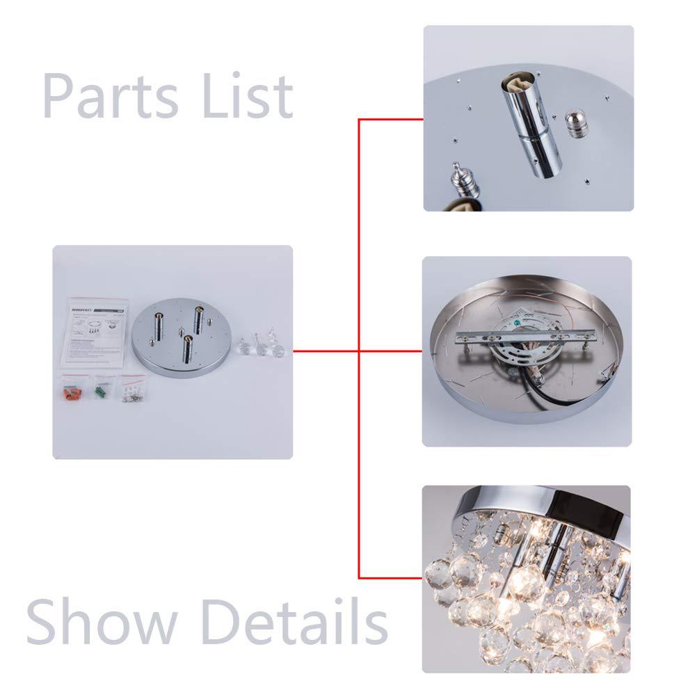 3-Lights Contemporary Style Sliver Ceiling Light with Clear Crystal Ball Flushmount Lighting Fixture for Living Room