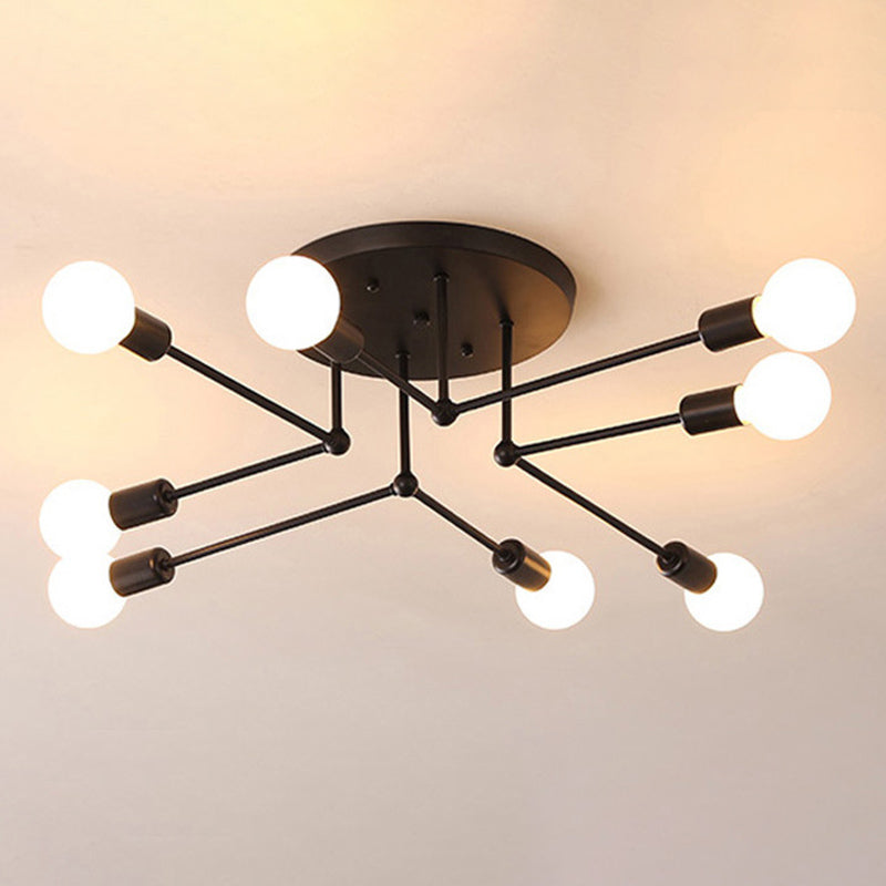 Sputnik Multi Light Ceiling Light Bare Bulb Restaurant Industrial Style Lighting Fixtures in Wrought Iron