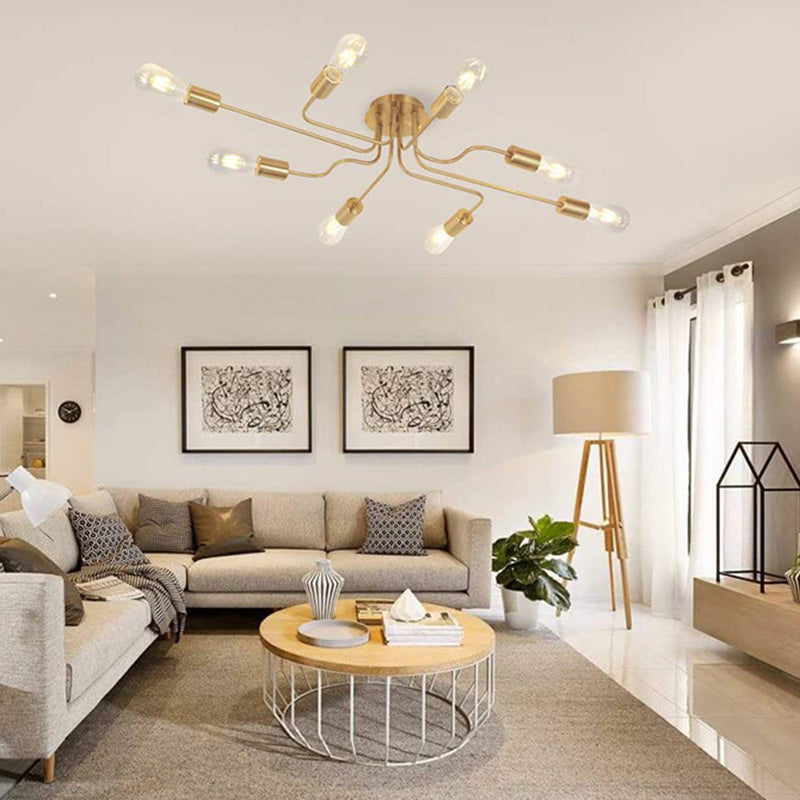 Blote Lamp Spider Plafond Licht Retro Style Iron Multi Light Living Room Flush-mount Suspension Light in Gold