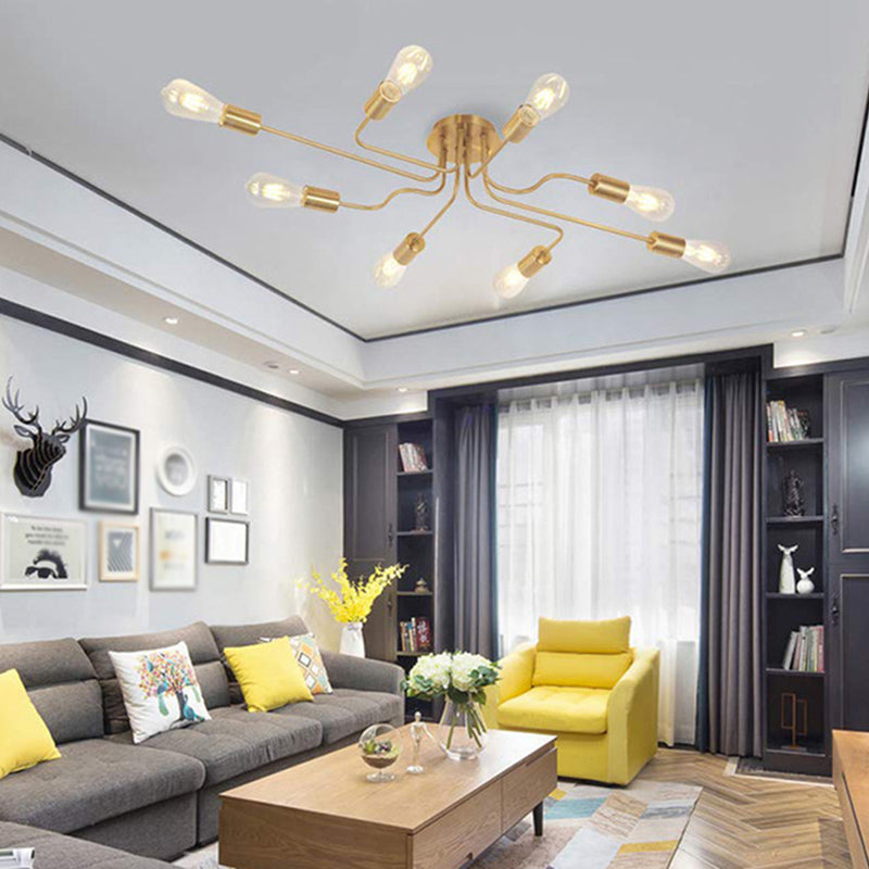 Blote Lamp Spider Plafond Licht Retro Style Iron Multi Light Living Room Flush-mount Suspension Light in Gold