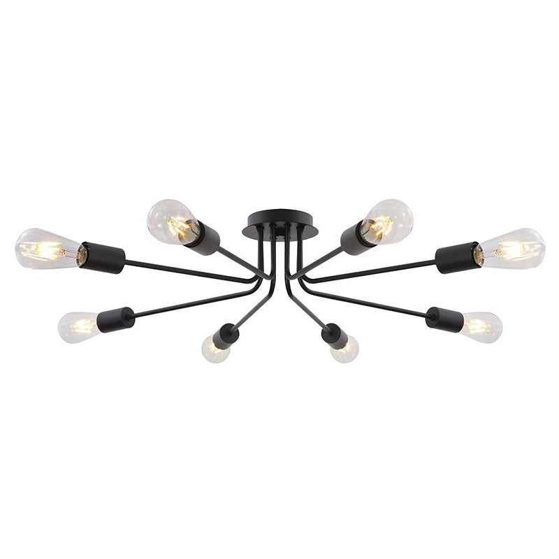 Multi Lights Satellite Shaped Ceiling Light Vintage Industrial Style Wrought Iron Ceiling Pendants Lamp in Black