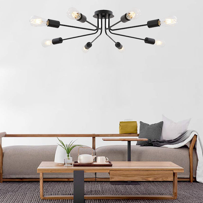 Multi Lights Satellite Shaped Ceiling Light Vintage Industrial Style Wrought Iron Ceiling Pendants Lamp in Black