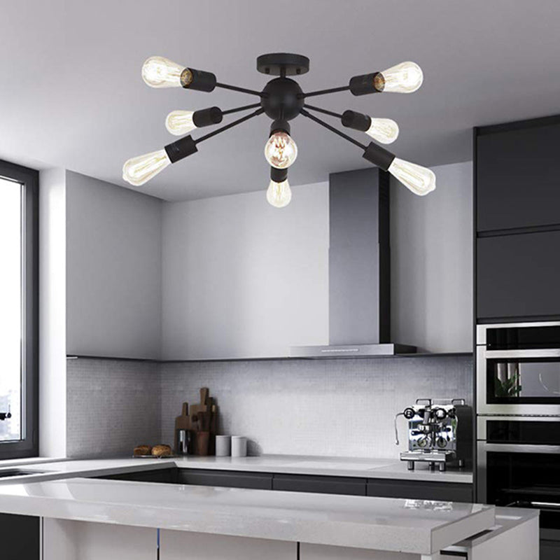 Negro de hierro forjado, con forma de luz de techo múltiple luz de techo Bare Bare Industrial retro estilo de iluminación