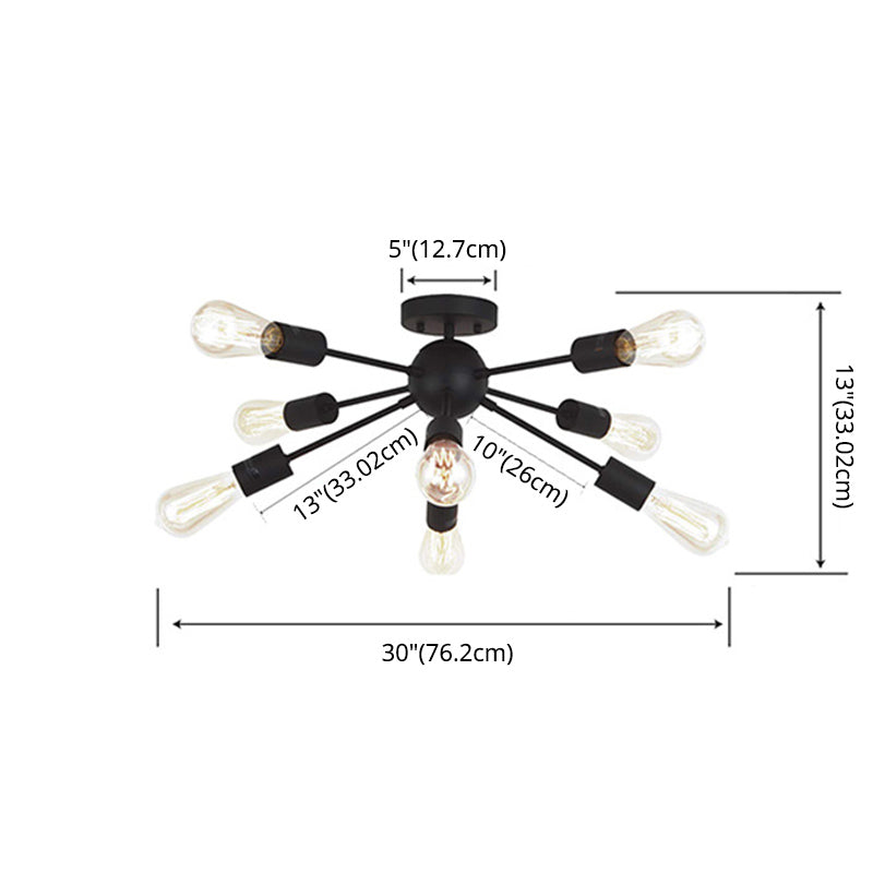 Zwarte Smeedijzeren Burst Vormige Multi-licht Plafondlamp Bare Bulb Industriële Retro Stijl Verlichting Fixture voor Coffee Shop