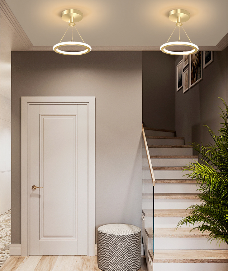 Circle Semi Flush Mount Light Metal Modern Flush Mount Ceiling Light Fixtures for Hallway