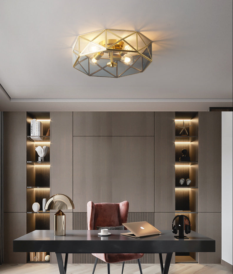 Octagon Flush Mount Plafond Licht Colonial Clear Glass Ceiling Mount Light Fixture voor slaapkamer