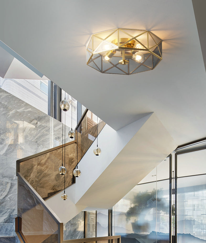 Octagon Flush Mount Plafond Licht Colonial Clear Glass Ceiling Mount Light Fixture voor slaapkamer