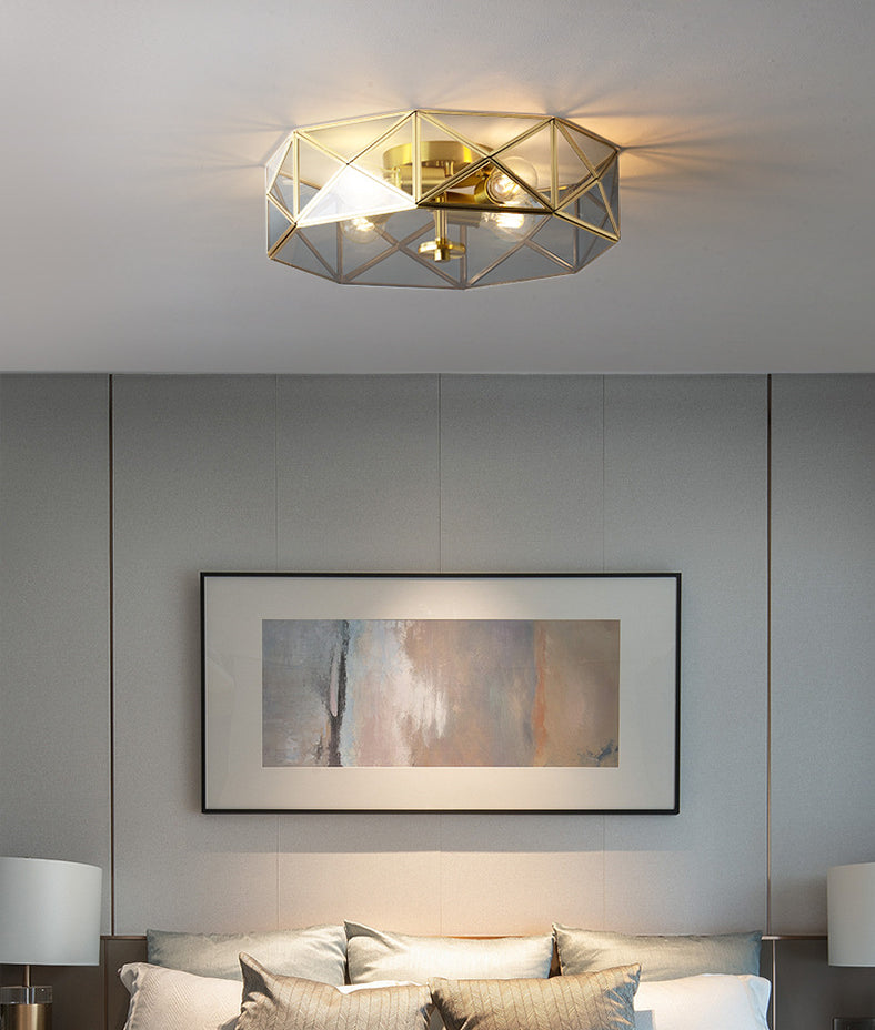 Octagon Flush Mount Plafond Licht Colonial Clear Glass Ceiling Mount Light Fixture voor slaapkamer
