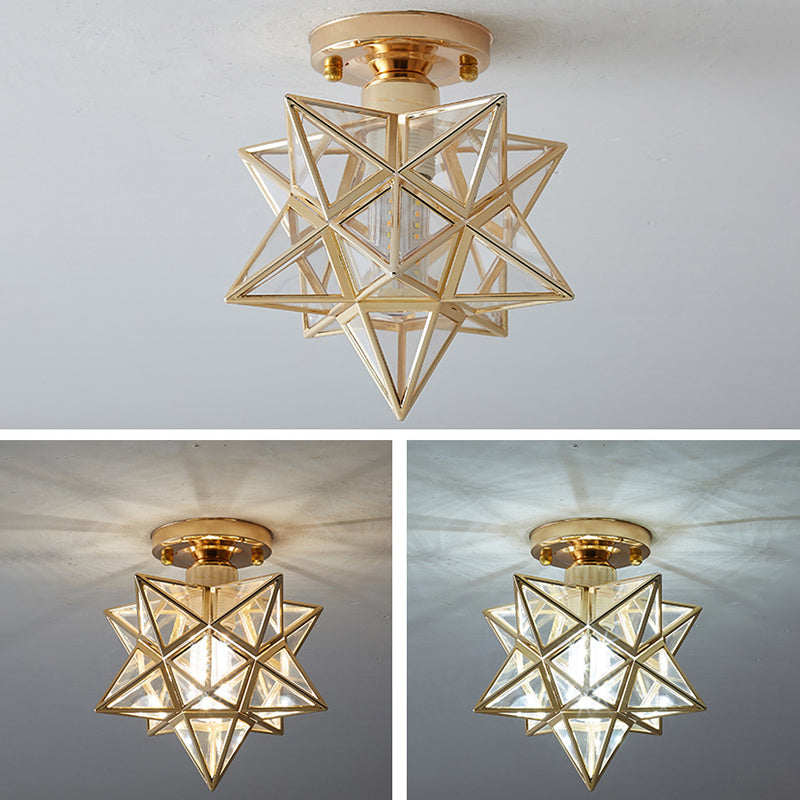 Ster semi-inbouw plafondlamp Koloniale metalen plafondmontage kroonluchter voor gang