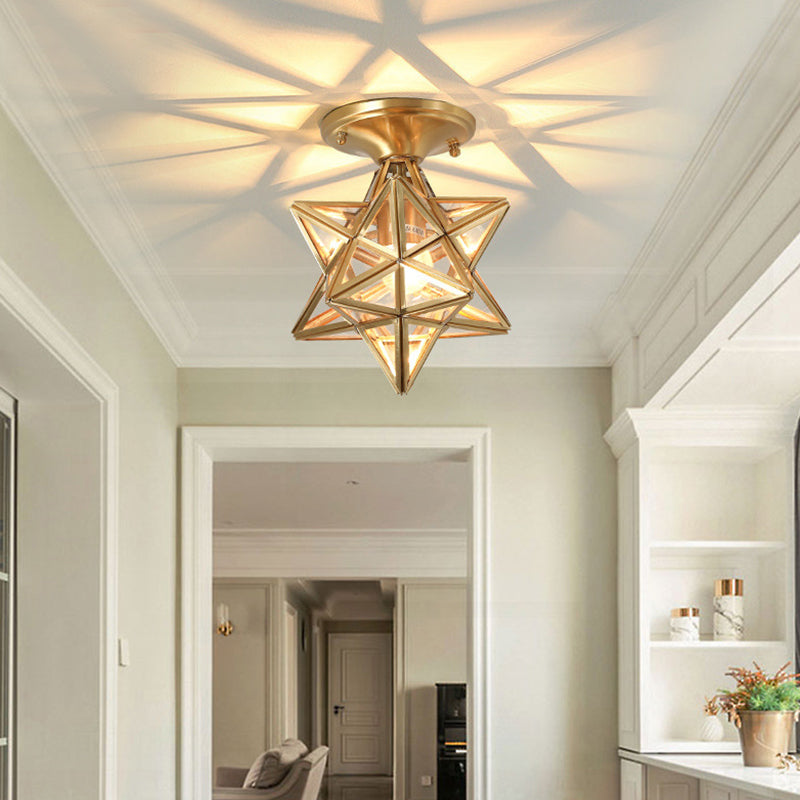 Lámpara de techo de metal vintage con montaje semi empotrado en forma de estrella para pasillo