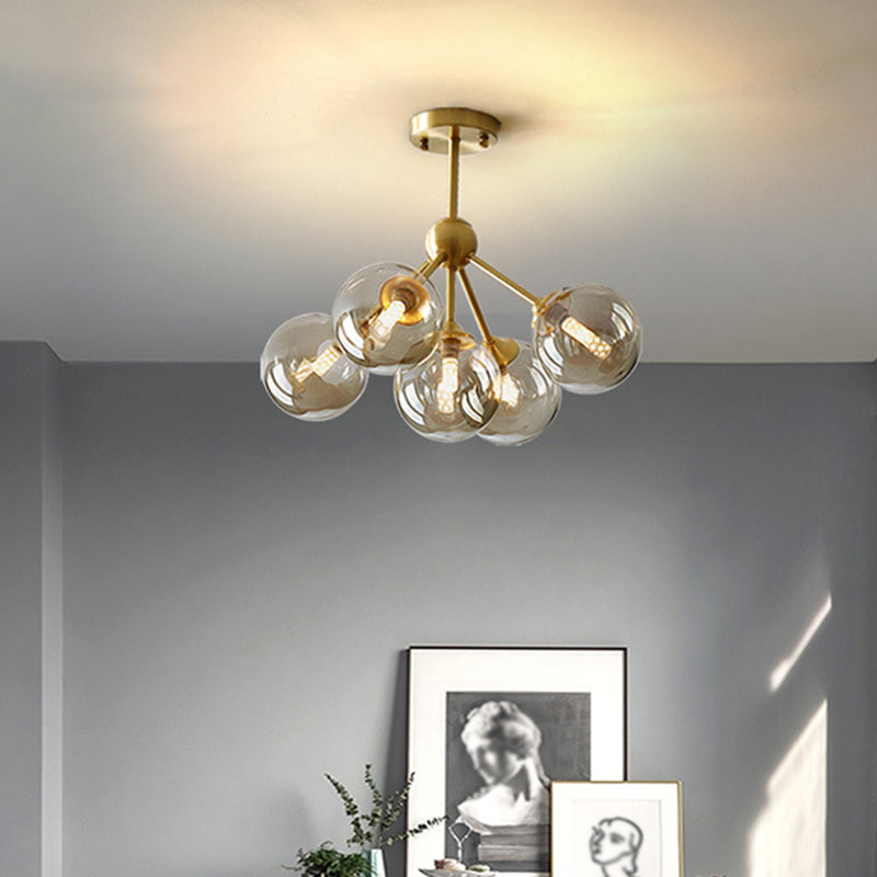 Kugelförmiger Esszimmer hängende Kronleuchterglas-LED Moderne Kronleuchter-Beleuchtung in Bernstein