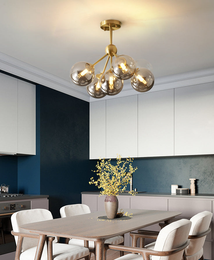 Kugelförmiger Esszimmer hängende Kronleuchterglas-LED Moderne Kronleuchter-Beleuchtung in Bernstein