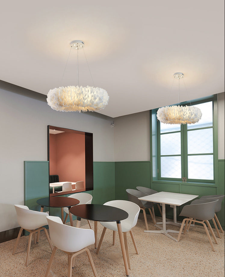 Luz de araña colgante de donas de pluma