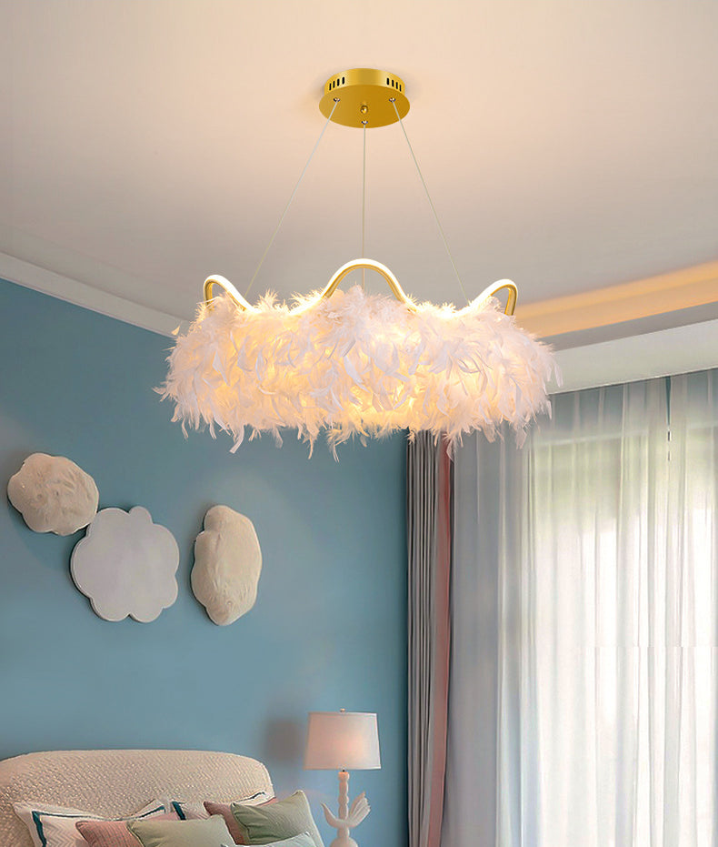 Metallkreis Kronleuchter Beleuchtung Nordic LED Weiß hängender Kronleuchter mit Krondekoration