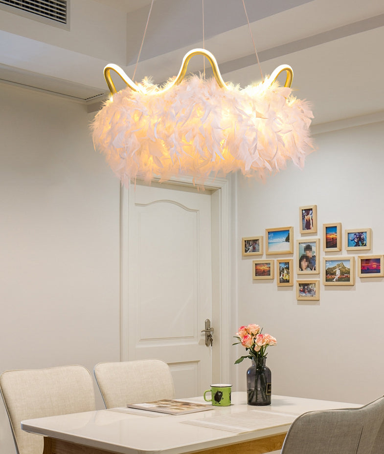 Metallkreis Kronleuchter Beleuchtung Nordic LED Weiß hängender Kronleuchter mit Krondekoration