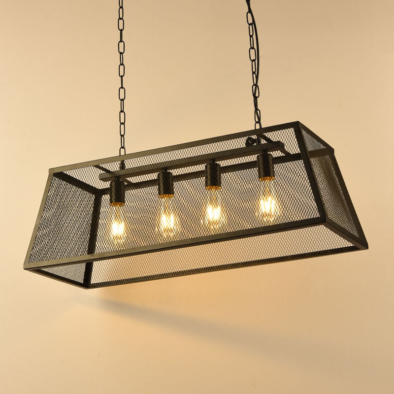 Luce a sospensione a sospensione in gabbia di ferro a 4 luci Stile industriale retrò luce appesa per bar
