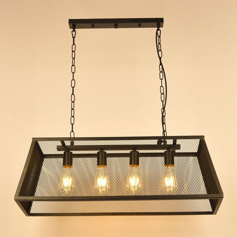 Luce a sospensione a sospensione in gabbia di ferro a 4 luci Stile industriale retrò luce appesa per bar