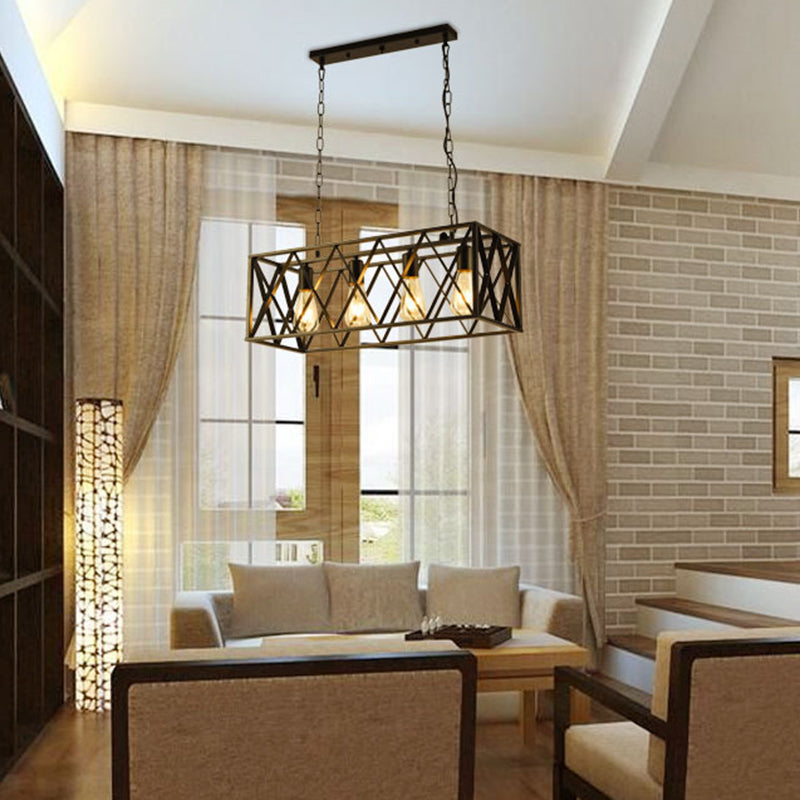 Luce a sospensione a sospensione in gabbia di ferro a 4 luci Stile industriale retrò luce appesa per bar