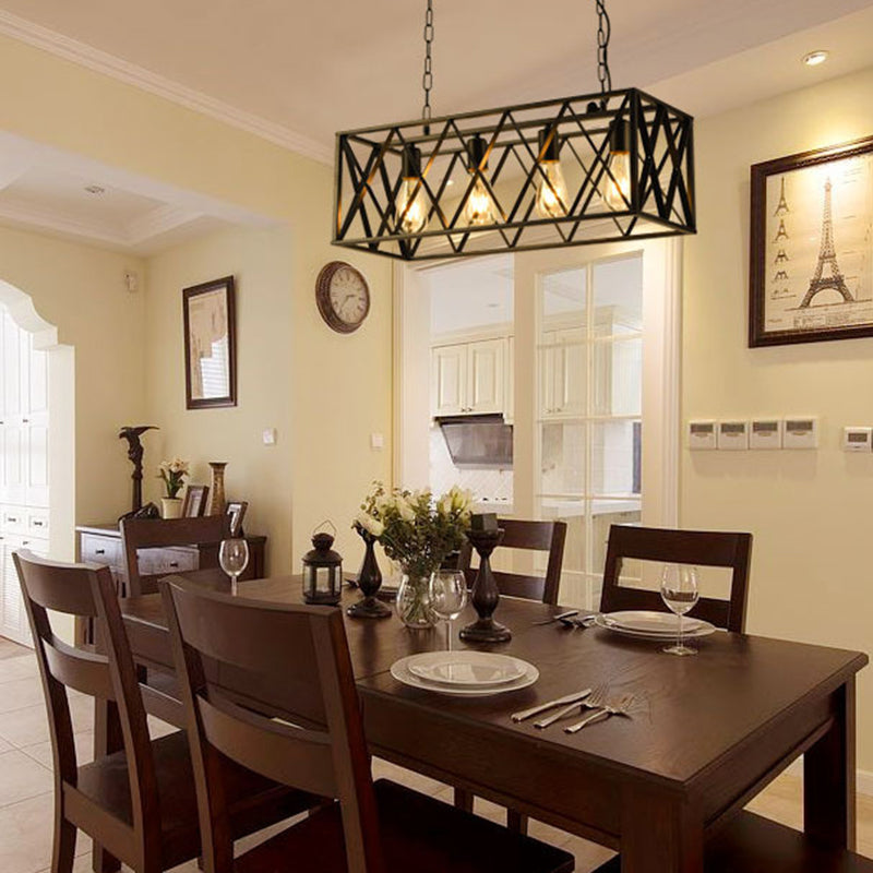 Luce a sospensione a sospensione in gabbia di ferro a 4 luci Stile industriale retrò luce appesa per bar