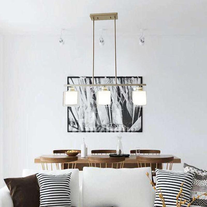 3-Lights Double Cylindrical Glass Shade Island Pendant Modern Simplicity Kitchen Bar Lighting Fixture in Champagne Gold