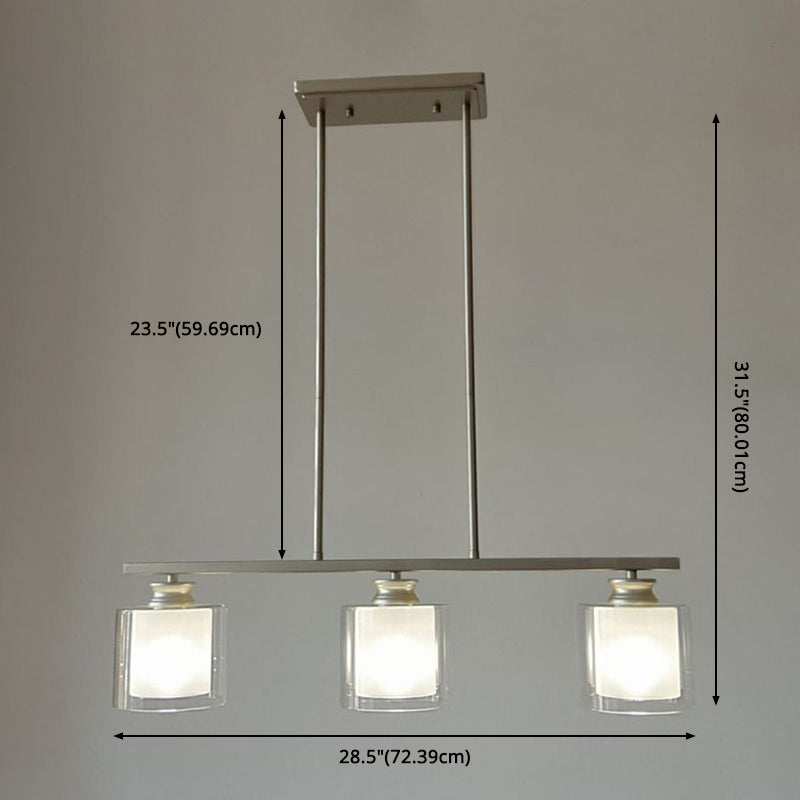 3-Lights Double Cylindrical Glass Shade Island Pendant Modern Simplicity Kitchen Bar Lighting Fixture in Champagne Gold