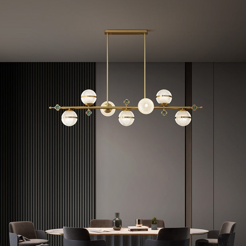 Contemporary Simplicity Brushed Brass Island Light Prismatic Glass Ball Shade Brushed Brass Hanging Pendant Light for Dining Room