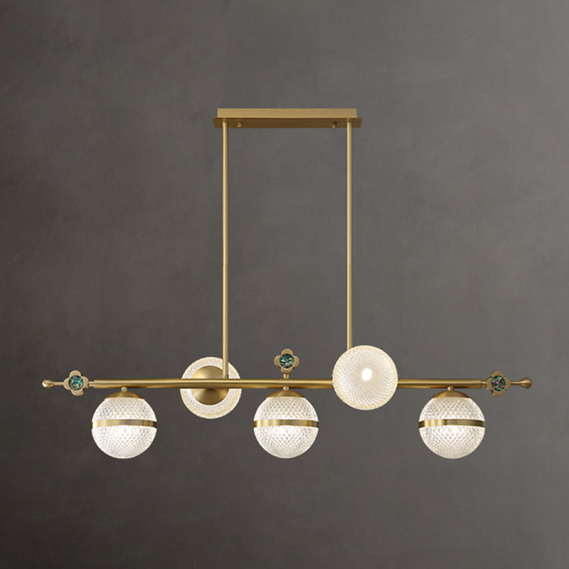 Contemporary Simplicity Brushed Brass Island Light Prismatic Glass Ball Shade Brushed Brass Hanging Pendant Light for Dining Room