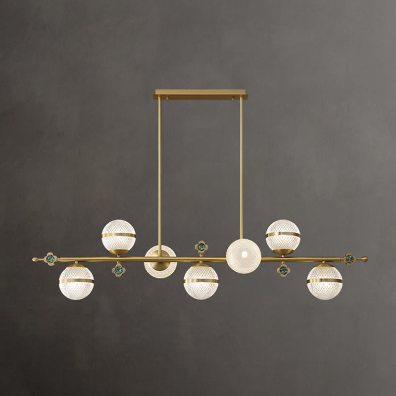 Contemporary Simplicity Brushed Brass Island Light Prismatic Glass Ball Shade Brushed Brass Hanging Pendant Light for Dining Room