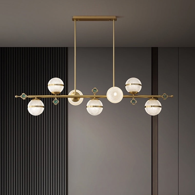 Contemporary Simplicity Brushed Brass Island Light Prismatic Glass Ball Shade Brushed Brass Hanging Pendant Light for Dining Room