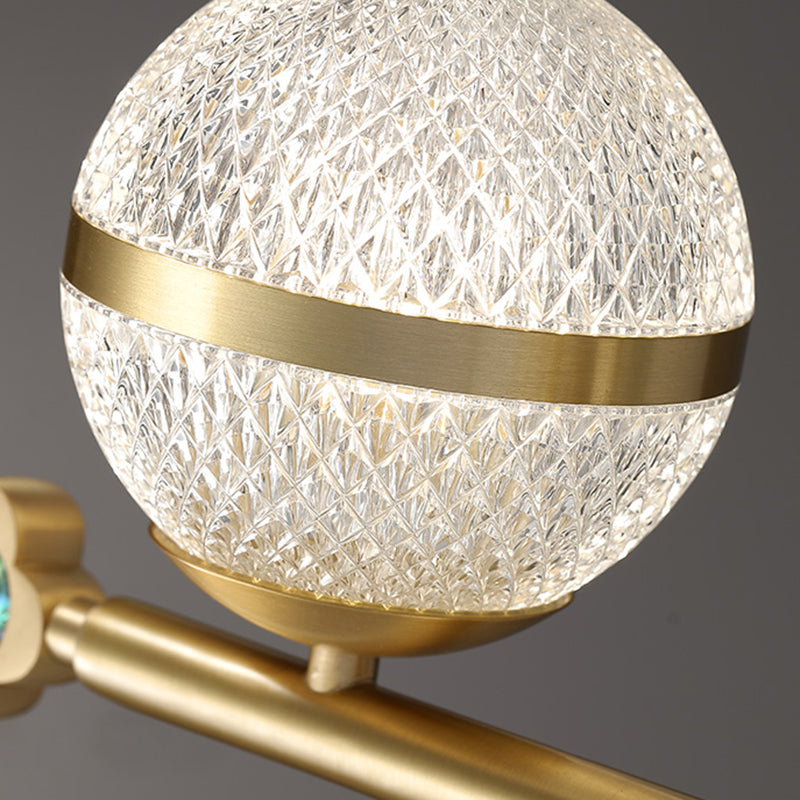 Contemporary Simplicity Brushed Brass Island Light Prismatic Glass Ball Shade Brushed Brass Hanging Pendant Light for Dining Room