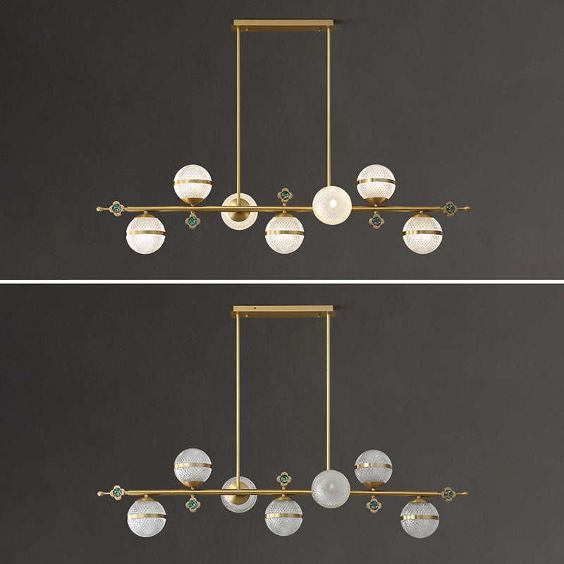 Contemporary Simplicity Brushed Brass Island Light Prismatic Glass Ball Shade Brushed Brass Hanging Pendant Light for Dining Room