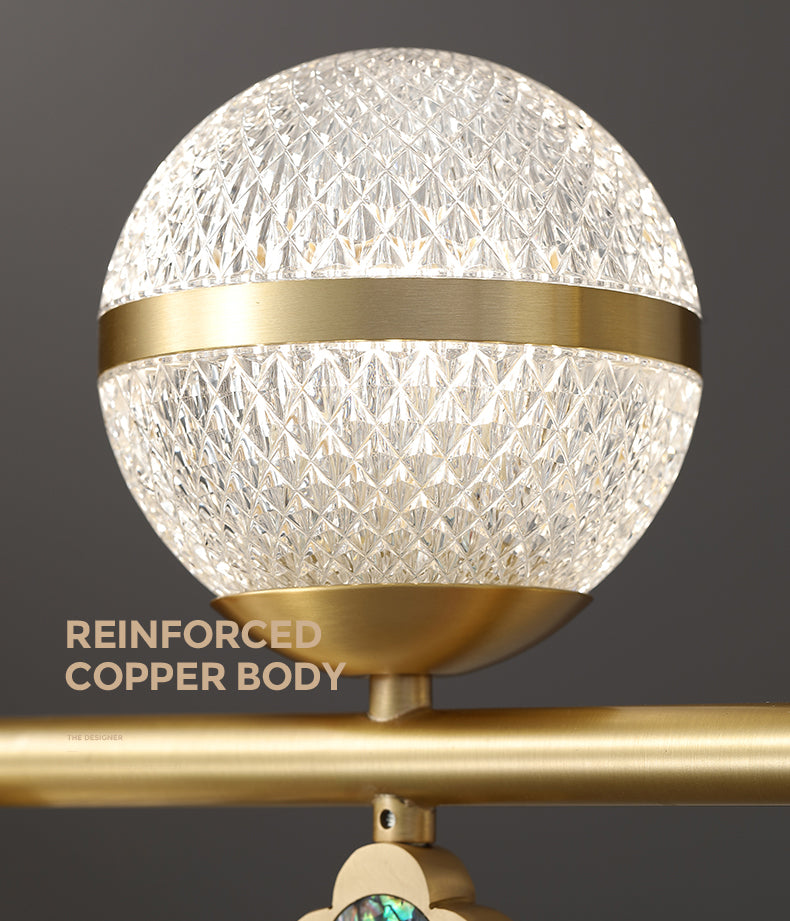 Contemporary Simplicity Brushed Brass Island Light Prismatic Glass Ball Shade Brushed Brass Hanging Pendant Light for Dining Room