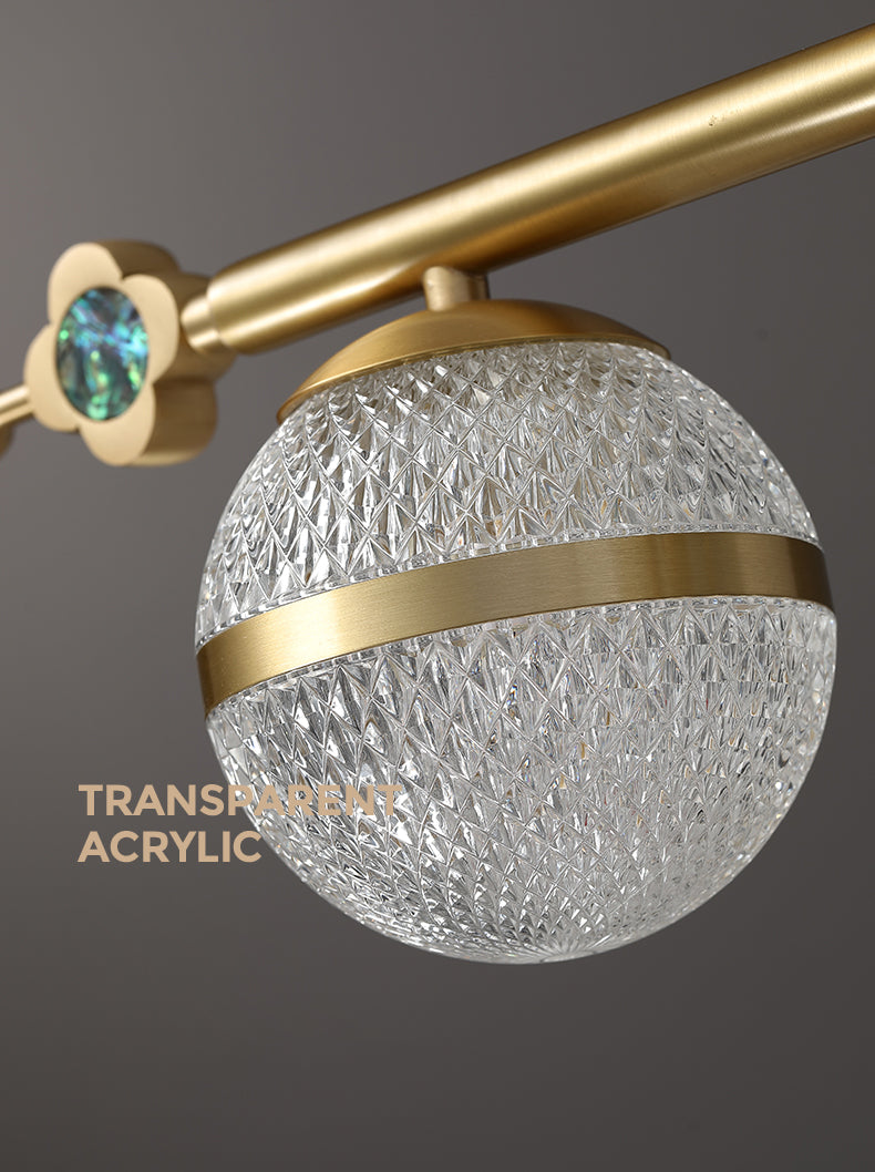 Contemporary Simplicity Brushed Brass Island Light Prismatic Glass Ball Shade Brushed Brass Hanging Pendant Light for Dining Room