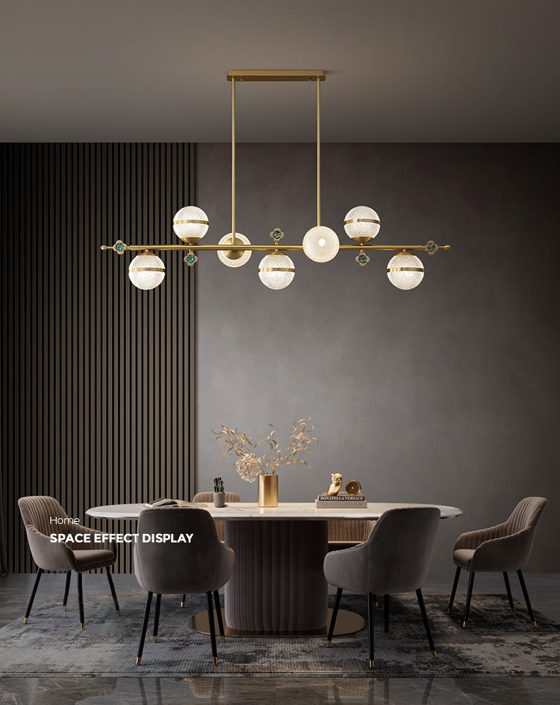 Contemporary Simplicity Brushed Brass Island Light Prismatic Glass Ball Shade Brushed Brass Hanging Pendant Light for Dining Room