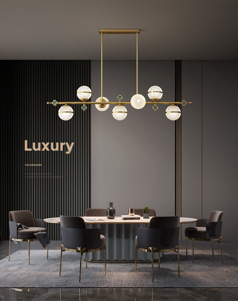 Contemporary Simplicity Brushed Brass Island Light Prismatic Glass Ball Shade Brushed Brass Hanging Pendant Light for Dining Room