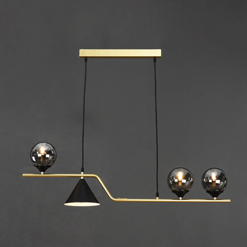 Metal Linear Island Light with Glass Ball Shape Nordic Minimalist Style Metal Island Pendant for Dining Room