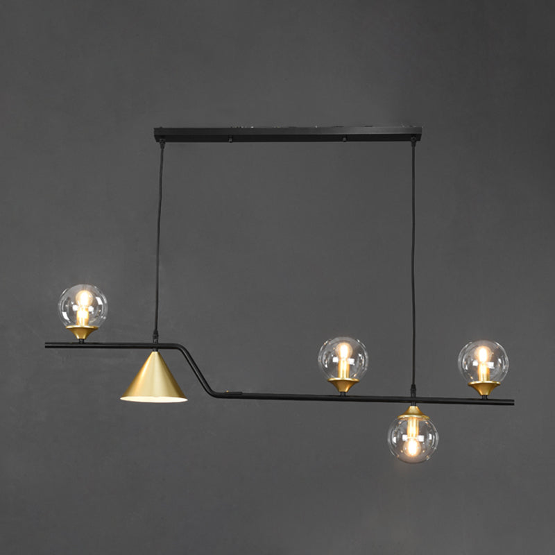 Metal Linear Island Light with Glass Ball Shape Nordic Minimalist Style Metal Island Pendant for Dining Room