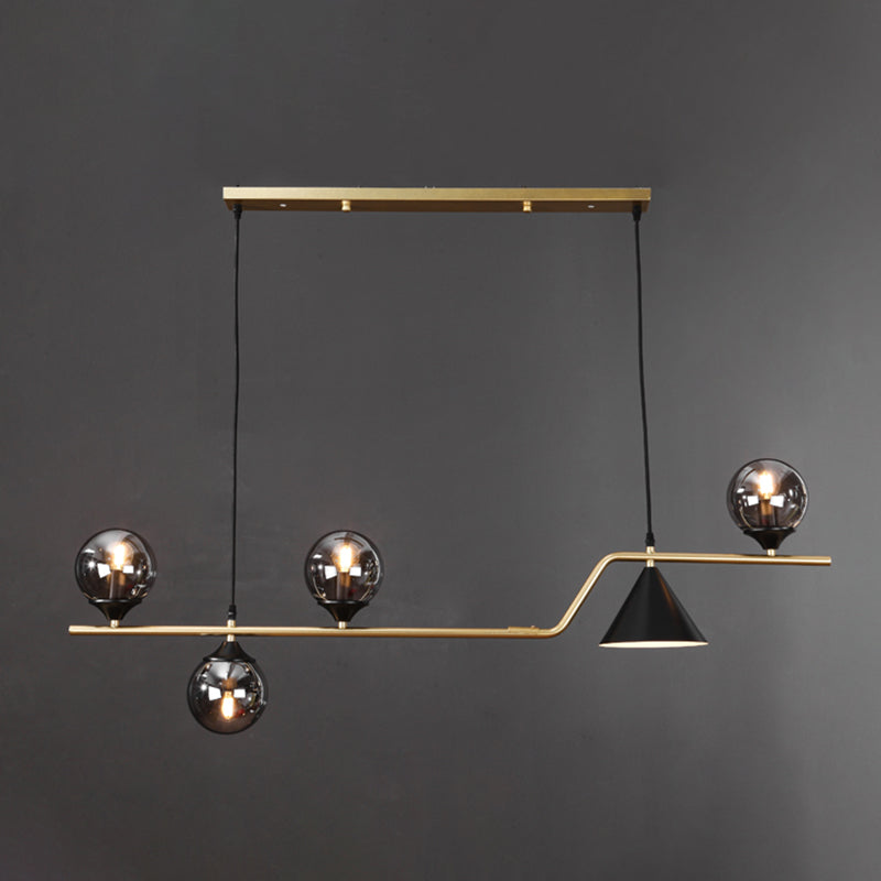 Metal Linear Island Light with Glass Ball Shape Nordic Minimalist Style Metal Island Pendant for Dining Room