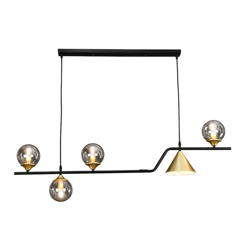 Metal Linear Island Light with Glass Ball Shape Nordic Minimalist Style Metal Island Pendant for Dining Room