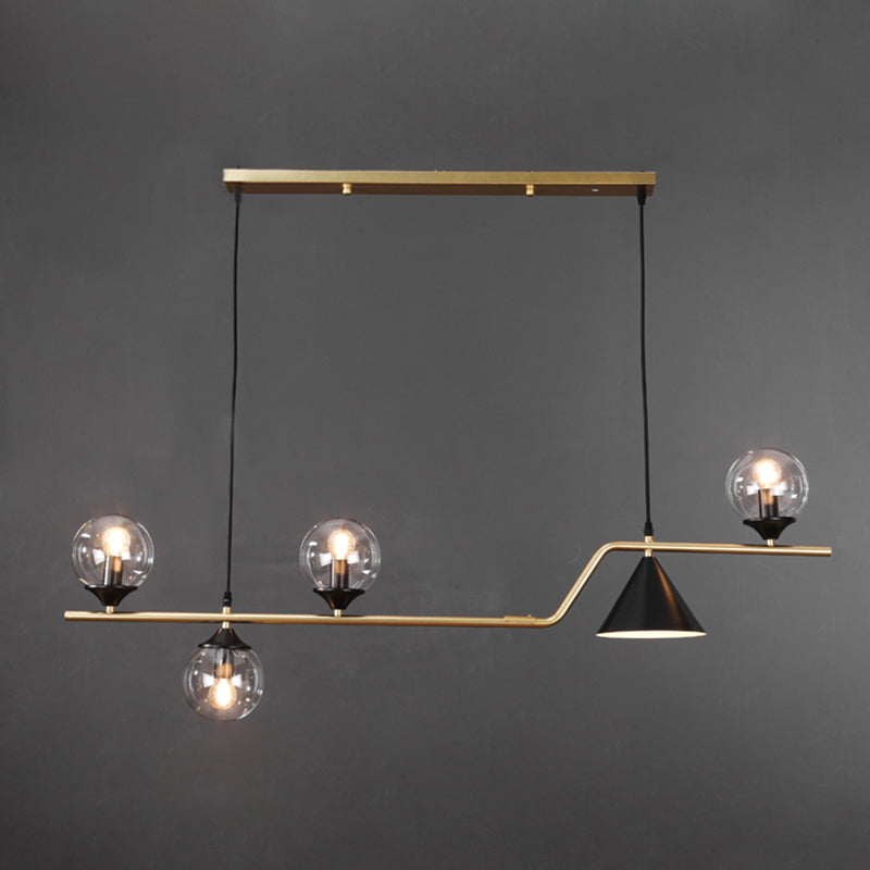 Metal Linear Island Light with Glass Ball Shape Nordic Minimalist Style Metal Island Pendant for Dining Room