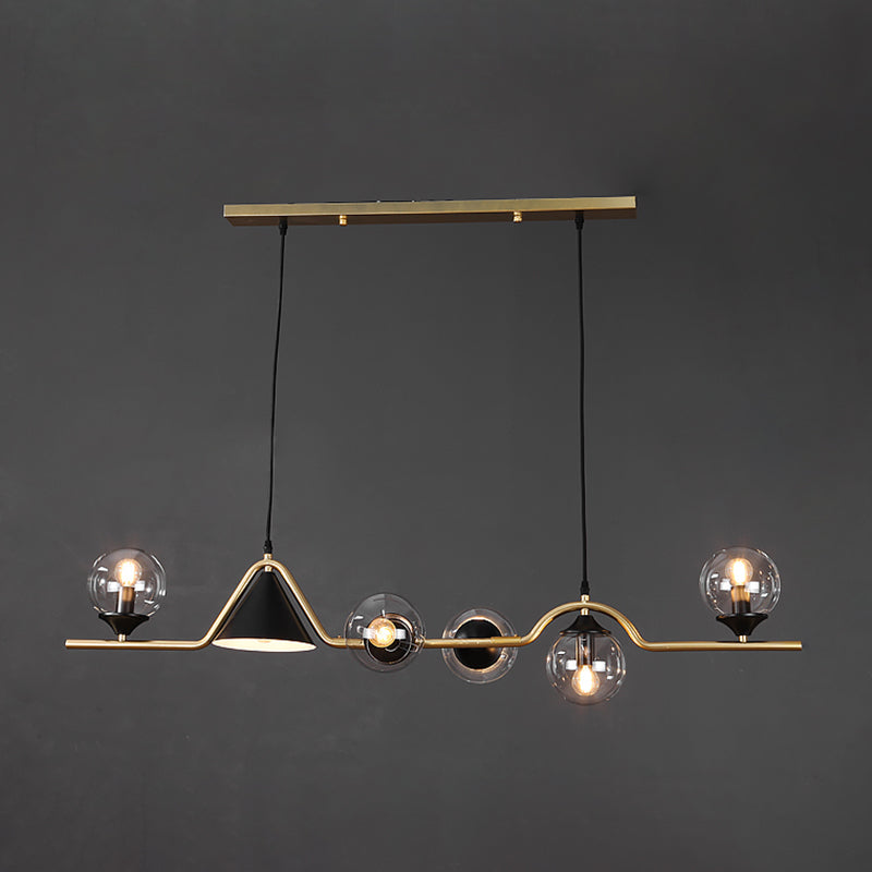 Metal Linear Island Light with Glass Ball Shape Nordic Minimalist Style Metal Island Pendant for Dining Room