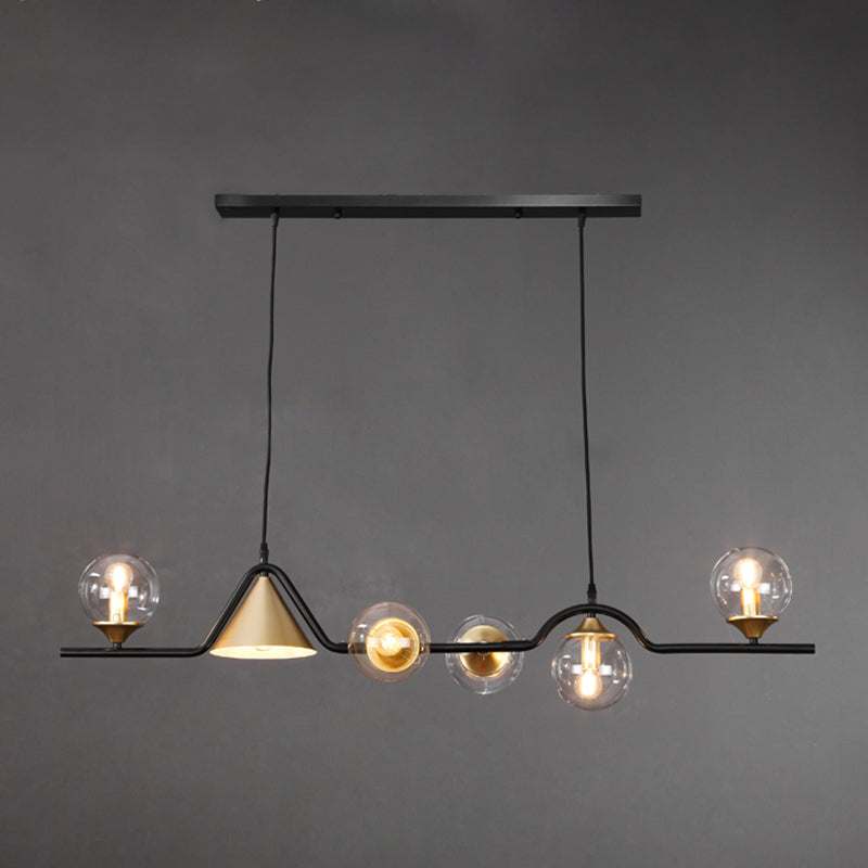 Metal Linear Island Light with Glass Ball Shape Nordic Minimalist Style Metal Island Pendant for Dining Room